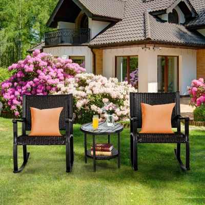 Tangkula 3-Piece Outdoor Wicker Rocking Bistro Set with Coffee Table 2 Tangkula 3-Piece Outdoor Wicker Rocking Bistro Set with Coffee Table - Image 2