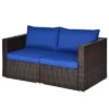 Tangkula 2PCS Rattan Corner Sofa Set Patio Outdoor Furniture Set W/ 4 Navy Cushions