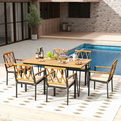 Tangkula 7 PCS Patio Dining Set W/ 2" Umbrella Hole And Seat Cushions For Garden 1 Tangkula 7 PCS Patio Dining Set W/ 2" Umbrella Hole And Seat Cushions For Garden