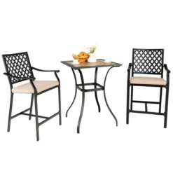 Tangkula 3 Piece Patio Bar Bistro Set, Outdoor Bar Height Stool & Table Ergonomic Seat W/ Comfortable Cushion Reinforced Steel Structure -Tangkula Shop GUEST 29a3311b 5ca1 44f7 8467 f5268cf79cbd