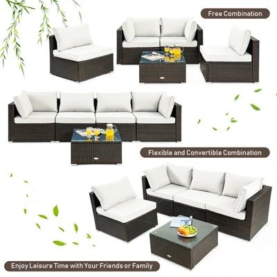 Tangkula 5-Piece Modular Rattan Patio Furniture Set with Cushioned Sofa and Coffee Table 6 Tangkula 5-Piece Modular Rattan Patio Furniture Set with Cushioned Sofa and Coffee Table - Image 6