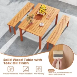 Tangkula Set Of 3 Patio Dining Set Solid Wood Dining Table W/2 Benches 2" Umbrella Hole -Tangkula Shop GUEST 29ae15fc 95fb 410a a2de 36999cb47039