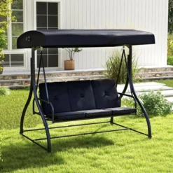Tangkula 3-Seat Converting Patio Swing Chair and Porch Bed with Adjustable Canopy