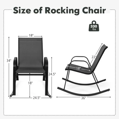 Tangkula 2 PCS Patio Rocking Chair Outdoor Ergonomic Rockers W/ Breathable Fabric Seat 5 Tangkula 2 PCS Patio Rocking Chair Outdoor Ergonomic Rockers W/ Breathable Fabric Seat - Image 5