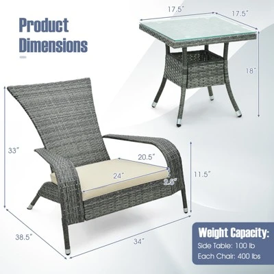 Tangkula 3-Piece Wicker Adirondack Set Ergonomic Oversized Rattan Chairs W/ Coffee Table Comfy Seat Cushions 8 Tangkula 3-Piece Wicker Adirondack Set Ergonomic Oversized Rattan Chairs W/ Coffee Table Comfy Seat Cushions - Image 8