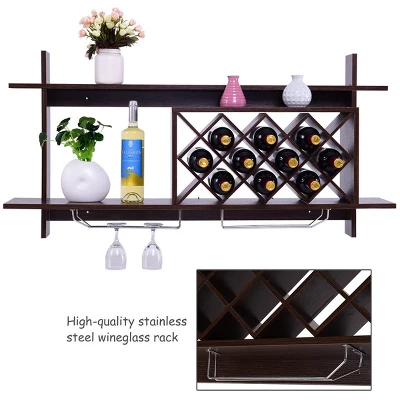 Tangkula Wall Mount Drinks Rack Organizer With Glass Holder & Storage Shelf Home Decoration 4 Tangkula Wall Mount Drinks Rack Organizer With Glass Holder & Storage Shelf Home Decoration - Image 4