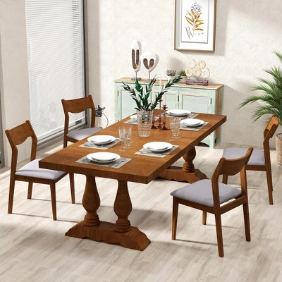 Tangkula Wooden Dining Chair Set Of 2 W/ Rubber Wood Frame Wide Padded Seat 2 Tangkula Wooden Dining Chair Set Of 2 W/ Rubber Wood Frame Wide Padded Seat - Image 2