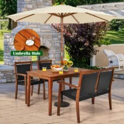 Tangkula 4-Piece Space-Saving Outdoor Dining Set with PE Rattan & Umbrella Hole