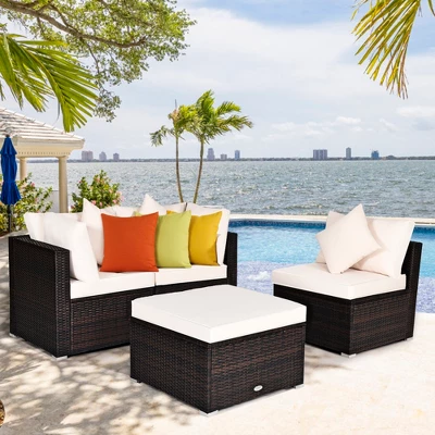 Tangkula 4PCS Patio Rattan Wicker Sectional Sofa Set Conversation Furniture Set W Cushion 4 Tangkula 4PCS Patio Rattan Wicker Sectional Sofa Set Conversation Furniture Set W Cushion - Image 4