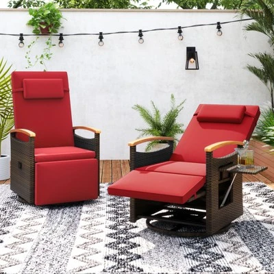 Tangkula Set Of 2 Outdoor 360° Swivel Rattan Recliner Chair Patio Wicker Chaise Lounge Chair 2 Tangkula Set Of 2 Outdoor 360° Swivel Rattan Recliner Chair Patio Wicker Chaise Lounge Chair - Image 2