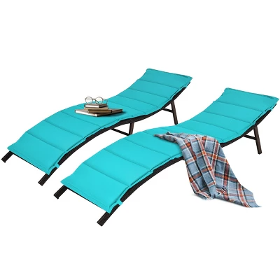 Tangkula 2PCS Outdoor Patio Rattan Wicker Lounge Chair Chaise Folding W/Cushions Turquoise 6 Tangkula 2PCS Outdoor Patio Rattan Wicker Lounge Chair Chaise Folding W/Cushions Turquoise - Image 6