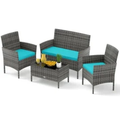 Tangkula Set Of 4 Patio Furniture Set W/Washable Cushions & Tempered Glass Coffee Table -Tangkula Shop GUEST 2bf30834 ce71 4548 aed7 7c78b80166e7