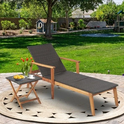 Tangkula 2-Piece Outdoor Lounge Chair and Folding Side Table Set 1 Tangkula 2-Piece Outdoor Lounge Chair and Folding Side Table Set