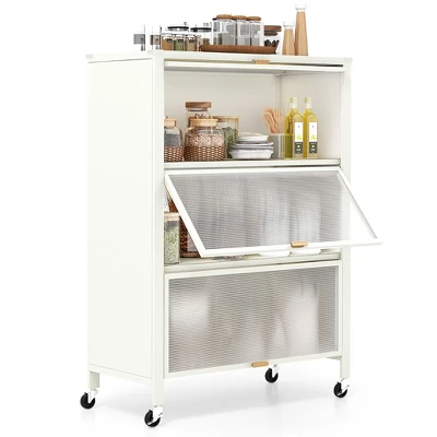 Tangkula 4-Tier Kitchen Bakers Rack Microwave Stand W/ Flip Doors Universal Wheels White 10 Tangkula 4-Tier Kitchen Bakers Rack Microwave Stand W/ Flip Doors Universal Wheels White - Image 10