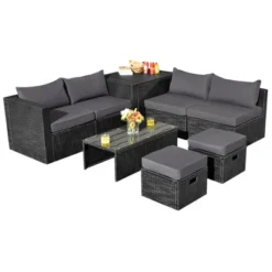 Tangkula 8PCS Patio Conversation Set Sectional Sofa Set, All-Weather PE Rattan, Tempered Glass Table & Washable Cushion Covers -Tangkula Shop GUEST 2c453db0 cb86 4105 a682 59a9e50d3d02