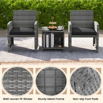 Tangkula 3 Pieces Patio Furniture Set PE Rattan Chairs Set W/ Storage Coffee Table 4 Tangkula 3 Pieces Patio Furniture Set PE Rattan Chairs Set W/ Storage Coffee Table - Image 4