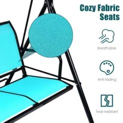 Tangkula Outdoor 3-Person Canopy Swing Chair with Adjustable Sun Shade - Blue -Tangkula Shop GUEST 2c56d5b6 15ca 4e2f 8155 d780e23205f7