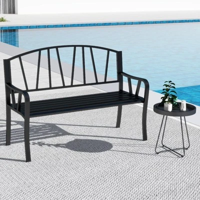 Tangkula 51" Metal Garden Bench - Heavy Duty Outdoor Patio Loveseat 3 Tangkula 51" Metal Garden Bench - Heavy Duty Outdoor Patio Loveseat - Image 3