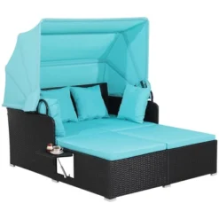 Tangkula Patio Hand-Woven PE Wicker Daybed Outdoor Loveseat Sofa Set W/ Turquoise Cushions 17 Tangkula Patio Hand-Woven PE Wicker Daybed Outdoor Loveseat Sofa Set W/ Turquoise Cushions -Tangkula Shop GUEST 2cb45dc3 9ae4 4a8c 91a7 40a781183c0c
