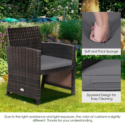 Tangkula 3 Pieces Outdoor PE Wicker Bistro Set With Waterproof Cover For Porch Balcony Garden And Poolside, Red/Off White/Grey/Turquoise 6 Tangkula 3 Pieces Outdoor PE Wicker Bistro Set With Waterproof Cover For Porch Balcony Garden And Poolside, Red/Off White/Grey/Turquoise - Image 6