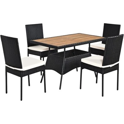 Tangkula 5-Piece Outdoor Rattan Dining Set with Acacia Wood Table & 4 Chairs 3 Tangkula 5-Piece Outdoor Rattan Dining Set with Acacia Wood Table & 4 Chairs - Image 3