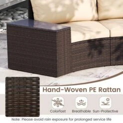 Tangkula 5-Piece PE Rattan Half-Moon Curved Sectional Patio Furniture Set