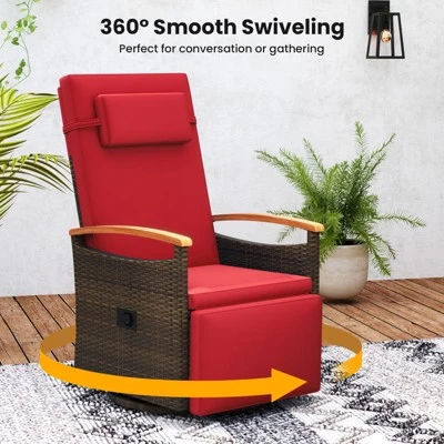 Tangkula Set Of 2 Outdoor 360° Swivel Rattan Recliner Chair Patio Wicker Chaise Lounge Chair 4 Tangkula Set Of 2 Outdoor 360° Swivel Rattan Recliner Chair Patio Wicker Chaise Lounge Chair - Image 4