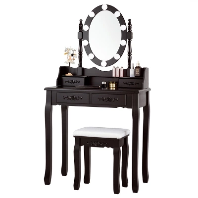 Tangkula Make-Up Vanity Table Dresser Set W/LED Light, Black Brown White 10 Tangkula Make-Up Vanity Table Dresser Set W/LED Light, Black Brown White - Image 10