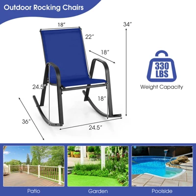 Tangkula 4 PCS Patio Rocking Chair Outdoor Ergonomic Rockers W/ Breathable Fabric Seat Navy 6 Tangkula 4 PCS Patio Rocking Chair Outdoor Ergonomic Rockers W/ Breathable Fabric Seat Navy - Image 6