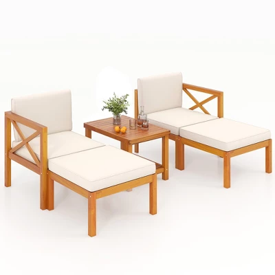 Tangkula 5 Pieces Patio Lounge Chair Set W/Ottomans Acacia Wood Patio Conversation Set W/Cushions Coffee Table Modular Outdoor Lounge Sofa Set 10 Tangkula 5 Pieces Patio Lounge Chair Set W/Ottomans Acacia Wood Patio Conversation Set W/Cushions Coffee Table Modular Outdoor Lounge Sofa Set - Image 10