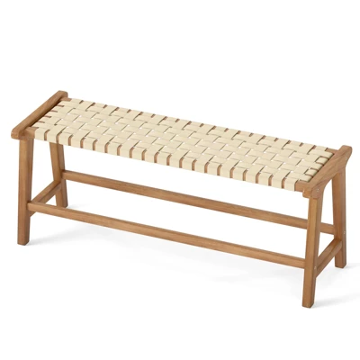 Tangkula 47" Solid Teak Wood Patio Bench with Hand-Woven Seat 10 Tangkula 47" Solid Teak Wood Patio Bench with Hand-Woven Seat - Image 10