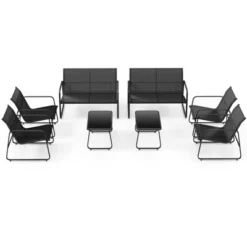 Tangkula 8 PCS Outdoor Furniture Set W/ Tempered Glass & Coffee Table Chair Loveseat Patio