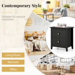 Tangkula Modern Nightstand W/ Storage 2 Drawers & Support Legs For Bedroom Black -Tangkula Shop GUEST 2de158e7 eb98 4eaf 8616 67bce0cca163