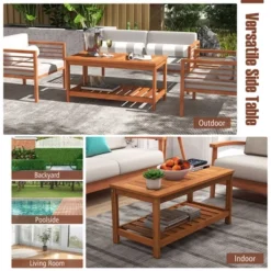 Tangkula Hardwood Outdoor Patio Coffee Table 2-Tier Coffee Table W/ Slat Tabletop & Storage Shelf Natural -Tangkula Shop GUEST 2df4cc8b 6152 4b21 97ab 500dde7d45f8