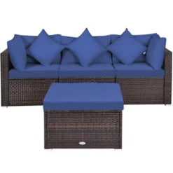 Tangkula 4PCS Rattan Patio Conversation Furniture Set Yard Outdoor W/ Navy Cushion -Tangkula Shop GUEST 2e07be47 be20 44ed 9073 eb3c415c97b1