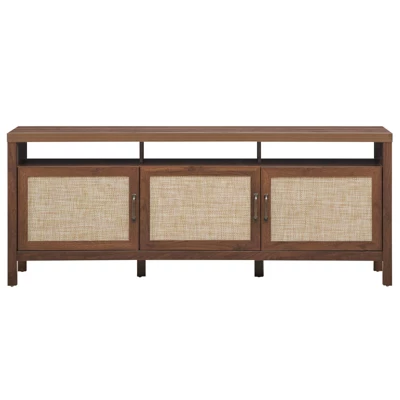 Tangkula Universal TV Stand Cabinet Television Media Console With 3 Rattan Doors Grey Oak Walnut 5 Tangkula Universal TV Stand Cabinet Television Media Console With 3 Rattan Doors Grey Oak Walnut - Image 5