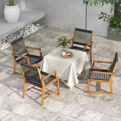 Tangkula Patio 4PCS Acacia Wood Dining Chairs All-Weather Rope Woven Armchairs Outdoor 2 Tangkula Patio 4PCS Acacia Wood Dining Chairs All-Weather Rope Woven Armchairs Outdoor - Image 2