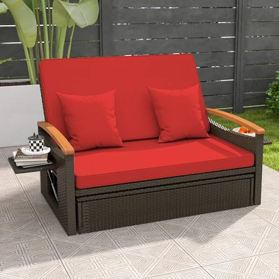 Tangkula Patio Rattan Daybed Set W/ Cushioned Loveseat & Storage Ottoman 9 Tangkula Patio Rattan Daybed Set W/ Cushioned Loveseat & Storage Ottoman - Image 9