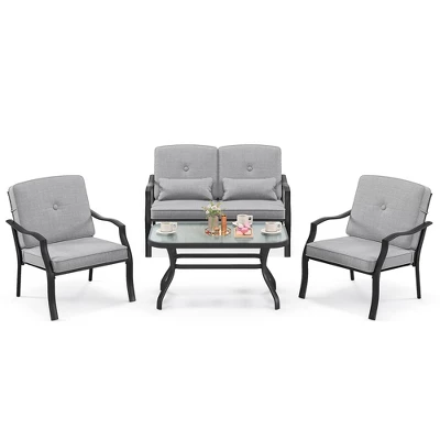 Tangkula 4PCS Furniture Set Outdoor Conversation Sofa W/ Tempered Glass Coffee Table Patio 4 Tangkula 4PCS Furniture Set Outdoor Conversation Sofa W/ Tempered Glass Coffee Table Patio - Image 4