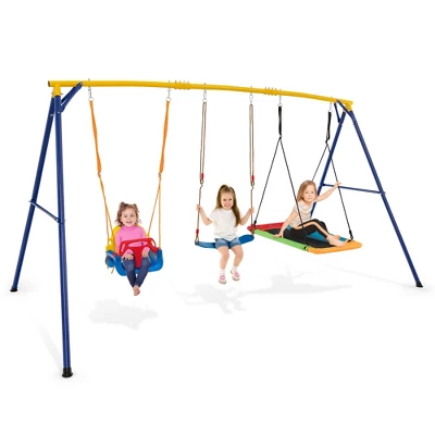 Tangkula 3-in-1 Kids Swing Set 660 LBS Carbon Steel Swing Frame W/ Belt Swing For Toddlers 9 Tangkula 3-in-1 Kids Swing Set 660 LBS Carbon Steel Swing Frame W/ Belt Swing For Toddlers - Image 9