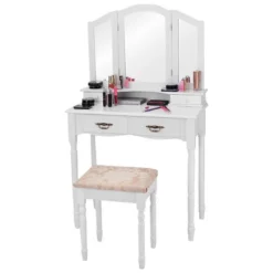 Tangkula Tri Folding Vanity Mirror Makeup Table Set W/4 Drawers & Stool White 11 Tangkula Tri Folding Vanity Mirror Makeup Table Set W/4 Drawers & Stool White -Tangkula Shop GUEST 2ebae3dc 24dd 4b74 86da 788ca9b1a02c