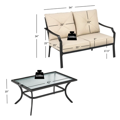 Tangkula 2-Piece Patio Loveseat and Coffee Table Set - Outdoor Cushioned Sofa 3 Tangkula 2-Piece Patio Loveseat and Coffee Table Set - Outdoor Cushioned Sofa - Image 3