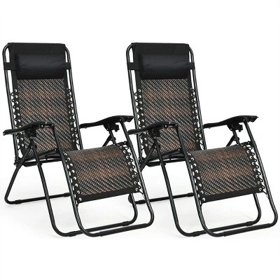 Tangkula Set of 2 Folding Zero Gravity Rattan Lounge Chairs with Headrests 5 Tangkula Set of 2 Folding Zero Gravity Rattan Lounge Chairs with Headrests - Image 5