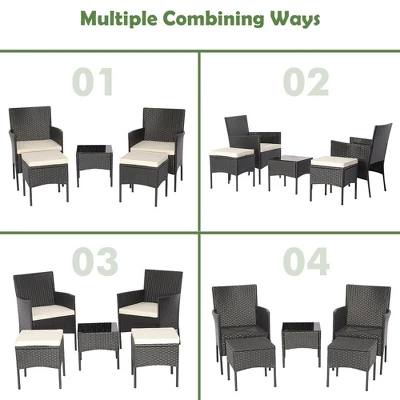 Tangkula 5PCS Outdoor Rattan Wicker Sofa Set Patio Conversation Set W/ 2 Ottomans 4 Tangkula 5PCS Outdoor Rattan Wicker Sofa Set Patio Conversation Set W/ 2 Ottomans - Image 4