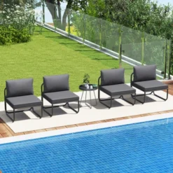 Tangkula Patio Chairs Set Of 4 W/ Removable Cushions Heavy Duty Metal Frame Poolside