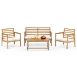 Tangkula 4 PCS Wood Patio Conversation Set Patio Furniture Set W/Seat Cushions Sturdy Acacia Wood Frame -Tangkula Shop GUEST 2f0adea0 1e44 476f 92b4 c92908e96fad