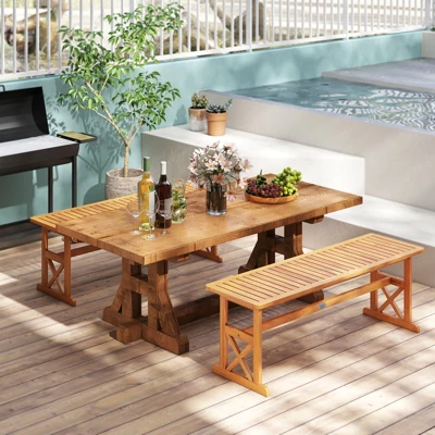 Tangkula 51-Inch Acacia Wood Outdoor Bench with X-Shaped Support Frame 3 Tangkula 51-Inch Acacia Wood Outdoor Bench with X-Shaped Support Frame - Image 3