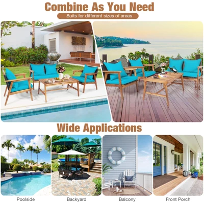 Tangkula 4-Piece Outdoor Rattan Conversation Set with Acacia Wood Frame 5 Tangkula 4-Piece Outdoor Rattan Conversation Set with Acacia Wood Frame - Image 5