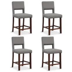 Tangkula 4-Piece Linen Fabric/PVC Leather Counter Height Bar Stool Set W/ Back & Rubber Wood Legs -Tangkula Shop GUEST 2f5fa2e1 5aca 4857 b222 7f3db253c294