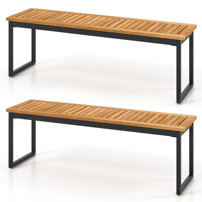 Tangkula 51" Acacia Wood Patio Dining Bench Set - Set of 2 Backless Outdoor Benches 10 Tangkula 51" Acacia Wood Patio Dining Bench Set - Set of 2 Backless Outdoor Benches - Image 10